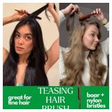 GranNaturals Boar & Nylon Bristle Styling Brush - Teasing Comb with Rat Tail Pick for Backcombing, Smoothing, Edge Control and Volume Creation - Retail: $8