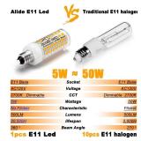 E11 Led Bulbs Dimmable No-Flicker, JDE11 120V 50W Halogen Candelabra Bulb Equivalent,T3 T4 Mini Base 2700K Warm White 5W 500lm E11 Bulb for Chandeliers, Ceiling Fan, Table Lamps, Cabinet Lighting,4Pcs