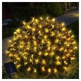 Solar Powered Christmas Net Lights Outdoor, 8 Modes Mesh Lights Decorations for Bushes, Garden, Yard, 6.56Ft*6.56Ft (Warm White) - Retail: $20