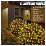 Solar Powered Christmas Net Lights Outdoor, 8 Modes Mesh Lights Decorations for Bushes, Garden, Yard, 6.56Ft*6.56Ft (Warm White) - Retail: $20
