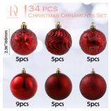 34ct Burgundy Christmas Ball Ornaments Shatterproof Plastic Christmas Tree Decorations for Xmas Party Home Office Holiday Decor -Medium Size (2.36\"/ 60mm) - Retail: $23