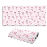 FTSYAD Large Computer Mouse Pad with Non-Slip Base for Desktop, Cute Gaming Mouse Mat with Stitched Edges, Long Extended Anime Mousepad for Laptop, 31.5 x 11.8 inches (Pink Ribbon Bow) - Retail: $10