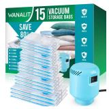 Vacuum Storage Bags with Electric Air Pump, New Air Valve Combo 15 Pack Compression Bag, Space Saving Vacuum Sealer Bags for Clothes, Blanket, Duvets, Pillows, Comforters, Travel, Two Compressing Ways