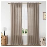 Guken Khaki Linen Curtains 84 Inches Long 2 Panel Set Rod Pocket Semi Sheer Dining Room Cozy Bedroom Decor Cotton Look Country Rustic Farmhouse Boho Curtains 52x84 - Retail: $30
