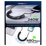 chubbycable Curly Chubby 240W Coiled USB C Fast Charging Cable Durable Braided Charger Cord for Car Compatible with iPhone 17-15 Series iPad, Orange, Type-C to Type-C, 2.13FT-6.56FT - Retail: $20