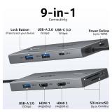 Acer USB C Docking Station Dual Monitor with 2 HDMI, 9-in-1 Laptop Docking Station with 4K@60Hz HDMI, USB A&C 3.0, SD/Micro SD, 100W PD, USB C Dock Compatible with Acer/Dell XPS/HP/Mac/Surface etc - R