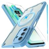 for Samsung Galaxy A26 Case with Magsafe Magnetic Slim Shockproof Protective Case,Translucent Matte Back with Lanyard Strap and 2*9H Tempered Glass Screen Protector Phone Cover 6.7-inch-Blue - Retail: