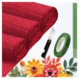 Crepe Paper Roll (9.8Inch x 8.2Ft/3Rolls),DIY Gift Crepe Paper Sheet Color Paper Flower Set for Birthday Decoration, Party Decoration and Wedding Decoration (Red) - Retail: $10
