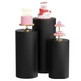 Wokceer Cylinder Pedestal Stand Covers for Party 3Pcs Spandex Black Cylinder Stand for Party Covers Plinth Pedestal Cover Pillar for Birthday Parties Wedding Decor - Retail: $22