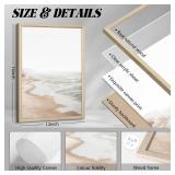 Beach Wall Art Boho Prints Coastal Canvas Wall Art Beach Pictures Pampas Grass Ocean Poster Plant Landscape Beach Scene Artwork for Living Room Bedroom Decor 12x16x3 Inch Wood Framed - Retail: $40