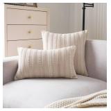 Cethom Boho Throw Pillow Covers 12x20 Inch Set of 2, Farmhouse Decorative Couch Pillow Cases, Beige Accent Pillows of Bed, Sofa Bedroom Living Room Home Decor Cushion Cover - Retail: $22