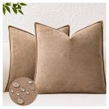 Kevin Textile Waterproof Decorative Pillow Covers Camel 20x20 Inch Pack of 2 Soft Boucle Textured Throw Pillowcases Elegant Accent Pillows for Couch Sofa Chair Bed Home Decor Indoor Outdoor - Retail: 