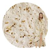SeaRoomy Burritos Tortilla Blanket, Realistic Food Wrap Blanket Double Sided, Novelty Funny Tortilla Round Soft Blankets (Beige, 47 inches) - Retail: $17