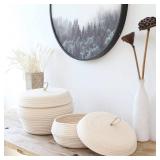 Sea Team Round Cotton Rope Storage Basket with Lid, Decorative Woven Storage Bin, Pot, Caddy, Organizer, Container for Snacks, Towels, Plants, 13 x 9 Inches (Large, Cream) - Retail: $28