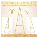Interchangeable Bow & Star Top Gold Easel Stand for Sign, 62\"â47\" Height Adjustable Heavy Duty Wedding Easel Stand with 3 Display Modes â Perfect for Welcome Signs, Christmas Decor, Partie