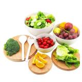 ONE UTENSIL MISSING ECOWAY Salad Bowls Set of 3 with Lid & Serving Utensils, Bamboo Fiber Mixing Bowls Set Large Serving Bowls & Storage Set with Bamboo Lid for Salad, Kitchen Eating, Pasta, Popcorn, 