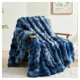 BEDELITE Faux Fur Throw Blanket for Couch, Decorative Tie-Dye Blue Plush Bubble Blanket - Super Soft & Cozy Fluffy Faux Rabbit Fur Blanket for Women Gift, 50x60 Inches - Retail: $46