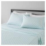 Amazon Basics Lightweight Super Soft Easy Care Microfiber 4 Piece Comfortable Bed Sheet Set With 14\" Deep Pockets, Full, Aqua Fern, Printed - Retail: $16