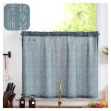 jinchan Boho Kitchen Curtain Linen Tier Curtain Bohemian Cafe 36 Inch Geometric Striped Small Window Drape Rod Pocket Light Filtering Farmhouse Country Rustic for Bathroom RV 1 Panel Blue - Retail: $1