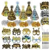 HOWAF New Year Eve Party Supplies 2026, Happy New Years Decorations Party Favors, Include 2026 New Year Glaasses Headband Tiara Top Hats Fringed Noisemaker, Glittery NYE Party Supplies - Retail: $20