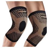 SHENGYADE Knee Brace for Women & Men1 Pair, Copper Knee Braces for Knee Pain and Support, Copper Ions Fiber Compression Knee Sleeve for Running, Meniscus Tear, ACL, Joint Pain Relief (2, Large) - Reta