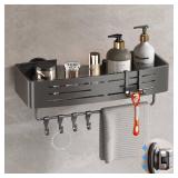 Voldra Shower Caddy Suction Cup, 1 Pack Shower Shelves for Inside Shower No Drilling, Aluminum Suction Showers Organizer with Towel Bar & Hooks Removable Bathroom Shelf Storage Rack(Gray) - Retail: $2