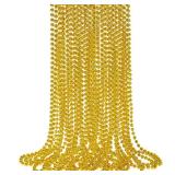 SHAOQINLIN 12 PCS Gold Bead Necklace, Mardi Gras Beads Christmas Necklaces 33\" Metallic Beaded Costume Party Necklaces for Parade Throws, Wedding, Birthday, Pirate Party Favors - Retail: $5