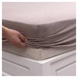 PURE ERA Jersey Knit Cotton Fitted Bottom Sheet ONLY (No Flat Sheet or Shams) - Deep Pocket Up to 15\" to 20\", Ultra Soft Comfy Breathable Heather Brown King - Retail: $40
