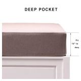 PURE ERA Jersey Knit Cotton Fitted Bottom Sheet ONLY (No Flat Sheet or Shams) - Deep Pocket Up to 15\" to 20\", Ultra Soft Comfy Breathable Heather Brown King - Retail: $40