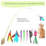 ChicWow Interactive Retractable Cat Wand & Hanging Toys for Cats - 2 Wands, 2 Hanging, 7 Teaser Cat Toys for Indoor Adult Cats Kitten, Includes Feather, Mouse, Fish, Worm, 1 Spare Elastic Rope - Retai