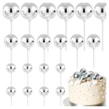 ASTARON 20 Pcs Disco Ball Cake Topper Decorations Sticks Silver Cake Balls Picks Toppers for Birthday Anniversary Disco Retired Theme Party Decorations - Retail: $9
