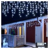 White Christmas Lights Outdoor - 33ft 400 LED Icicle Lights for Outside House, Twinkle Outside Lights Plug in 8 Modes Timer Waterproof for Patio Window Holiday Wedding Party Pathway Indoor Decorations