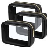 PACKISM Clear Makeup Bag 3 Pack Medium - Foldable TSA Approved Toiletry Bag Quart Size for Travel Bottles, Water Resistant Multipurpose Car Storage Organizer with Reinforced Seams, Black - Retail: $13