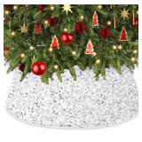 WUPIOS White Tree Collar 28.3Inch Diameter Christmas Tree Ring Basket for Artificial White Christmas Tree Decorations Silver Sequin Christmas Tree Skirt Round Xmas Tree Base Cover for Holiday Party