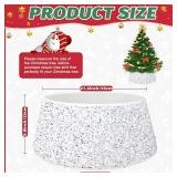 WUPIOS White Tree Collar 28.3Inch Diameter Christmas Tree Ring Basket for Artificial White Christmas Tree Decorations Silver Sequin Christmas Tree Skirt Round Xmas Tree Base Cover for Holiday Party