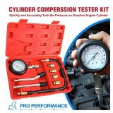 BETOOLL 9pcs Compression Tester with Spark Plug Tester - 300PSI Car and Motorcycle Engine Cylinder Compression Gauge Automotive Tool - Retail: $24