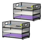 Marbrasse 3 Tier Paper Organizer Letter Tray, Mesh File Organizer with Handle, Paper Sorter Desk Organizer for Home Office Supplies - 2p - Retail: $25