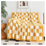 Checkered Blanket, Cozy Soft Throw Blankets for Couch Bed, Fluffy Plaid Lightweight Comfy Travel Picnic Blanket Gifts for Sofa Chair Living Room Camping (Yellow, Throw 50\"x60\") - Retail: $26