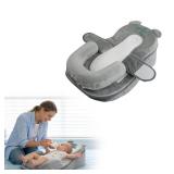 XFaa Rootling Baby Feeding Pillow, Anti Overflow Feeding Pillow for Reducing Spit-Up, Safety Nursing Pillow, Baby Lounger Reflux Wedge Breastfeeding, Removable top and Bottom (Gray, Small) - Retail: $