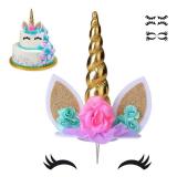 coonoe, Unicorn Cake Topper,Handmade Party Cake Decoration Supplies with Eyelashes and stack,Reuasble Gold Horn for Birthday Party,Baby Shower, Wedding - Retail: $8