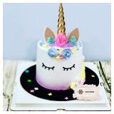 coonoe, Unicorn Cake Topper,Handmade Party Cake Decoration Supplies with Eyelashes and stack,Reuasble Gold Horn for Birthday Party,Baby Shower, Wedding - Retail: $8