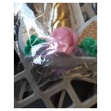 coonoe, Unicorn Cake Topper,Handmade Party Cake Decoration Supplies with Eyelashes and stack,Reuasble Gold Horn for Birthday Party,Baby Shower, Wedding - Retail: $8