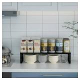 Wobmmi Expandable Spice Rack Kitchen Cabinet Shelf Organizer, Stackable Storage Shelves Racks, Adjustable Counter Shelving for Cabinets, Countertop, Cupboard,Pantry and More(1Pack/Black/Large) - Retai