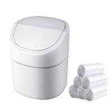 Mini Desk Trash Can with Lid with Trash Bags 180 Pcs Swing-Lid Tiny Countertop Garbage Bin Small Table Top Plastic Covered Waste Basket - Retail: $16
