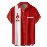 Mens Christmas Gnome Shirt Print Short Sleeve Bowling Casual Button Down Xmas Shirts XL - Retail: $24