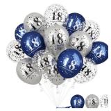 Happy 18th Birthday Balloons for Boys, Navy Blue Silver 18th Birthday Party Decorations for Him, 15 Pieces 18th Balloons for Boys Age 18 Years Old Birthday Celebration Party Decorations Supplies - Ret