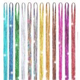 Hair Tinsel Kit 12 Colors, 2500 Strands 48 Inches Sparkling Tinsel Hair Extensions with Tool, Fairy Hair Tinsel for Birthday Halloween Christmas New Year Party - Retail: $10