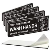 i-CowFun (4 Pack) Premium Self-adhesive Employees Must Wash Hands Sign, 9\" x 3\" Durable Acrylic Hand Washing Signs with Symbols, for Business, Restaurant, Salons, Hotel, Motel, Rest Stops, Public Re