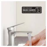 i-CowFun (4 Pack) Premium Self-adhesive Employees Must Wash Hands Sign, 9\" x 3\" Durable Acrylic Hand Washing Signs with Symbols, for Business, Restaurant, Salons, Hotel, Motel, Rest Stops, Public Re