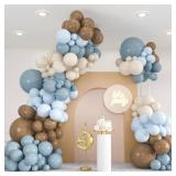 Premium 136pcs Dusty Blue & Brown Balloon Arch Kit â 18/12/10/5 Inch Neutral Sand White Balloons for Bear Baby Shower, Woodland Gender Reveal, Boho Wedding Party Decor - Retail: $8